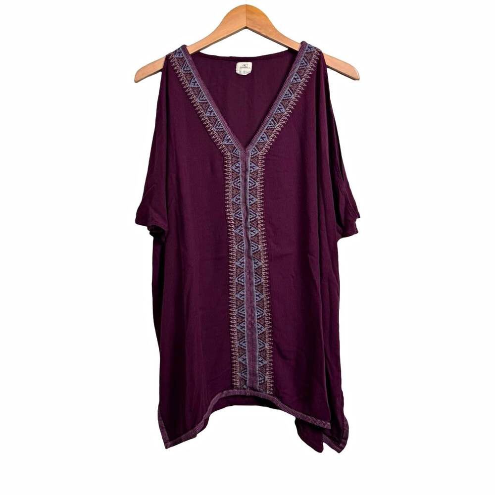 O’Neill Women’s Purple V-Neck Embroidered Woven Tunic Blouse Size M